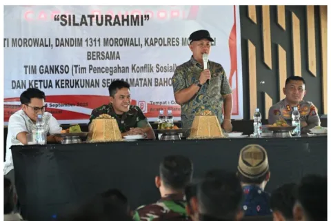 Bupati Morowali Bersama Dandim dan Kapolres Gelar Silaturahmi dengan Tim Gankso Bahodopi